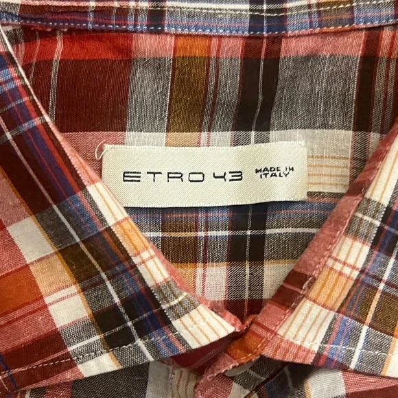 Etro luxury gingham button down long sleeve shirt, Men size 43 (large) - Picture 2 of 3